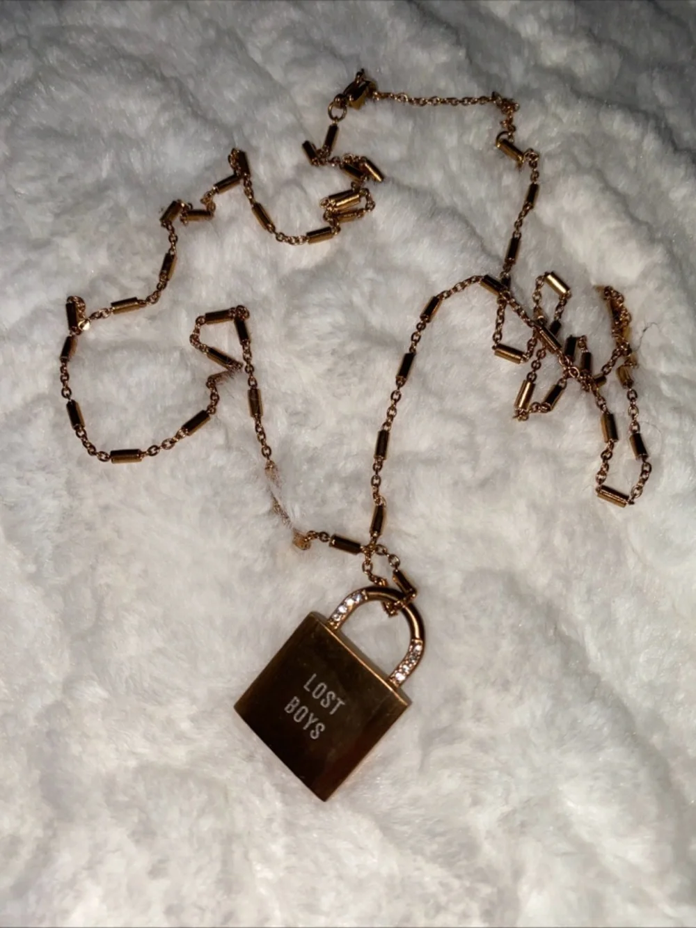 KEEP Collective Lost Boys Lock Pendant Long Necklace Rose‎ Gold Bronze Color